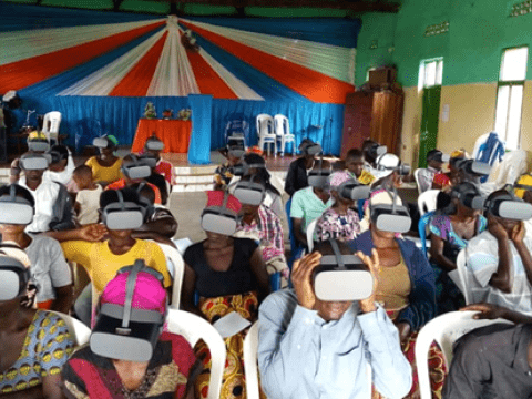 VR training indoors in Rwanda